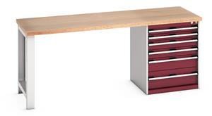41003235.** Bott Cubio Pedestal Bench with MPX Top & 6 Drawers - 2000mm Wide  x 750mm Deep x 840mm High. Workbench consists of the following components for easy self assembly:...